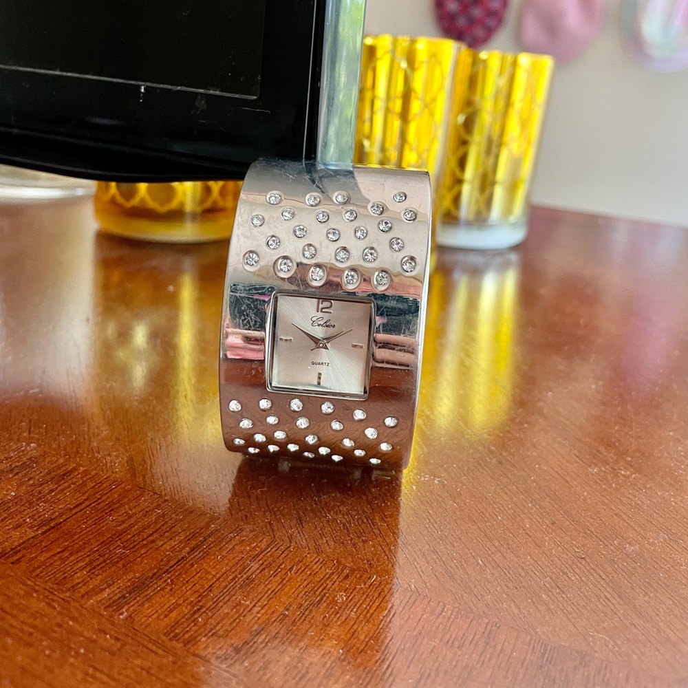 Vintage Silver Arm Bangle Bejeweled Watch